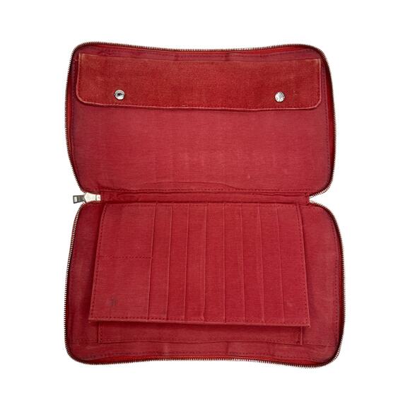 Hermès Paris Fourre Tout GM Red Canvas Zip Around Wallet with Stripe Card Slots - Picture 8 of 16
